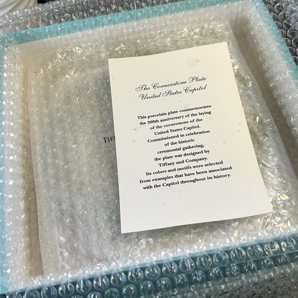 NEW 1993 Tiffany & Co 200th Anniversary US Capitol Green & Gold 8" Plate W Box - Picture 9 of 12